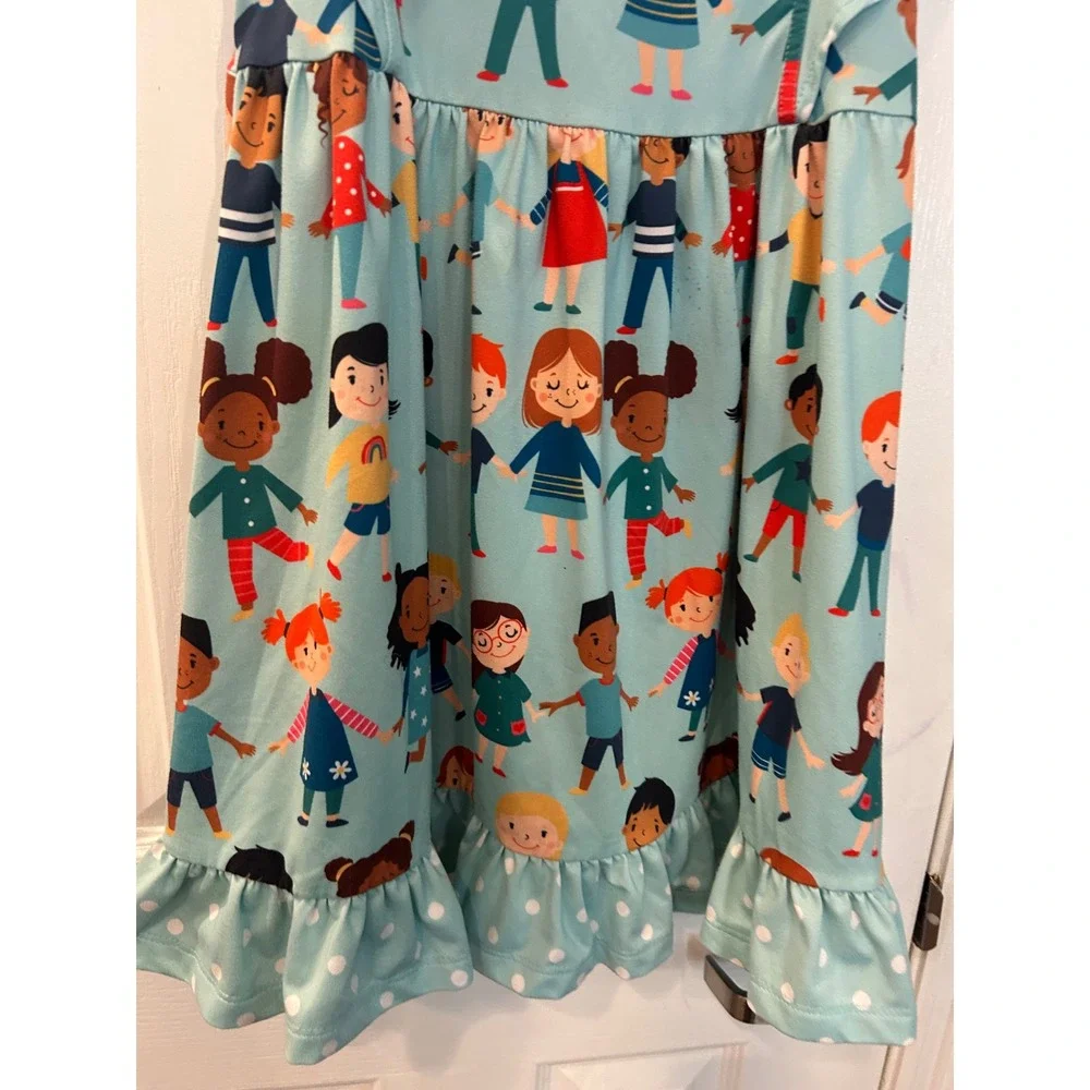 Millie Loves Lily Dress Blue‎ Kids Holding Hands Ruffle Flutter Sleeve Size 5
